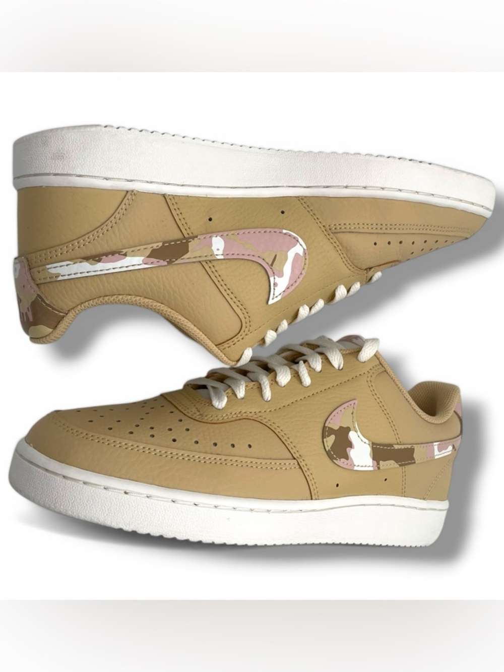 Nike Court Vision Low Beige Camo Swoosh Women’s 8.5 Sneakers - Picture 5 of 10